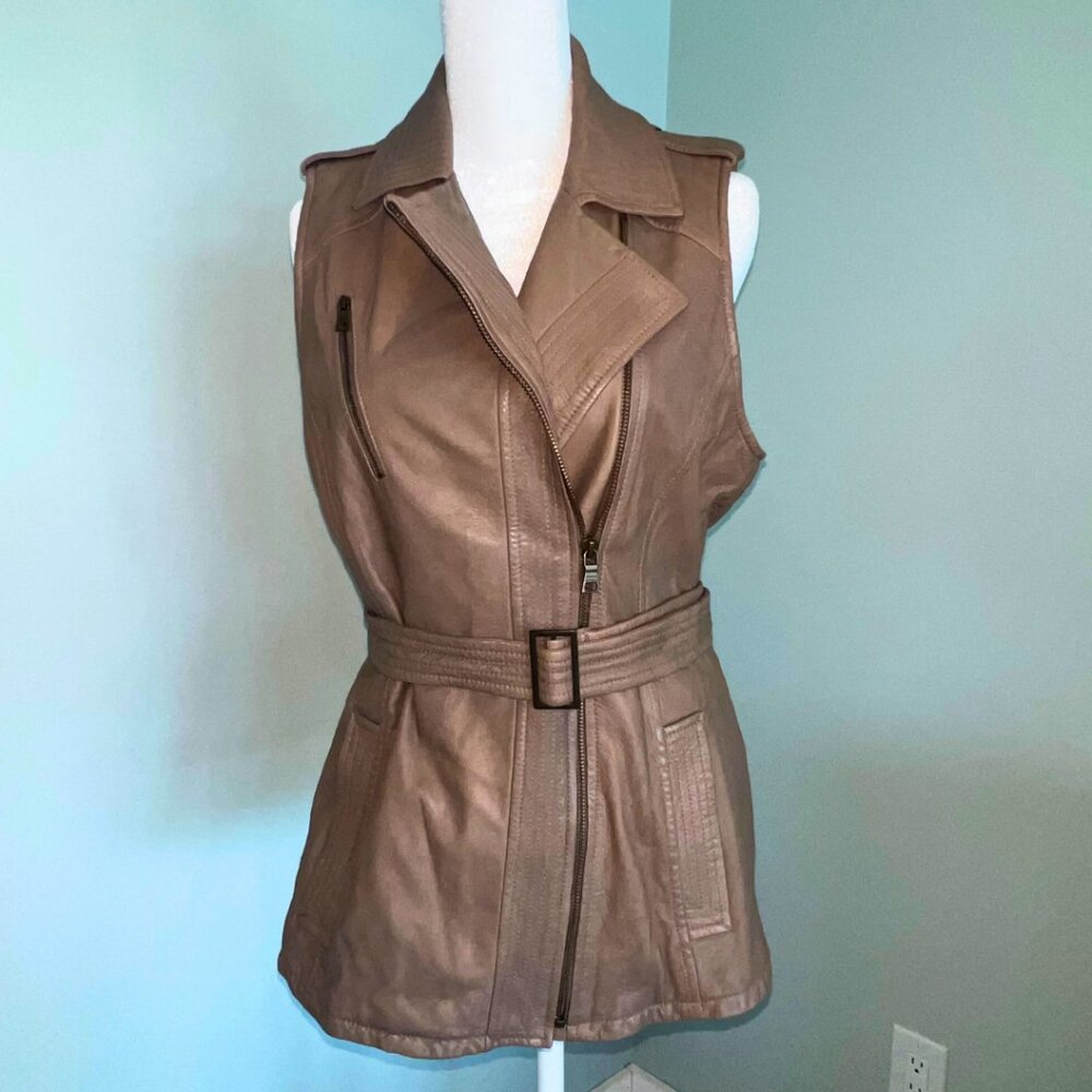 Banana Republic Taupe Leather Belted Moto Vest